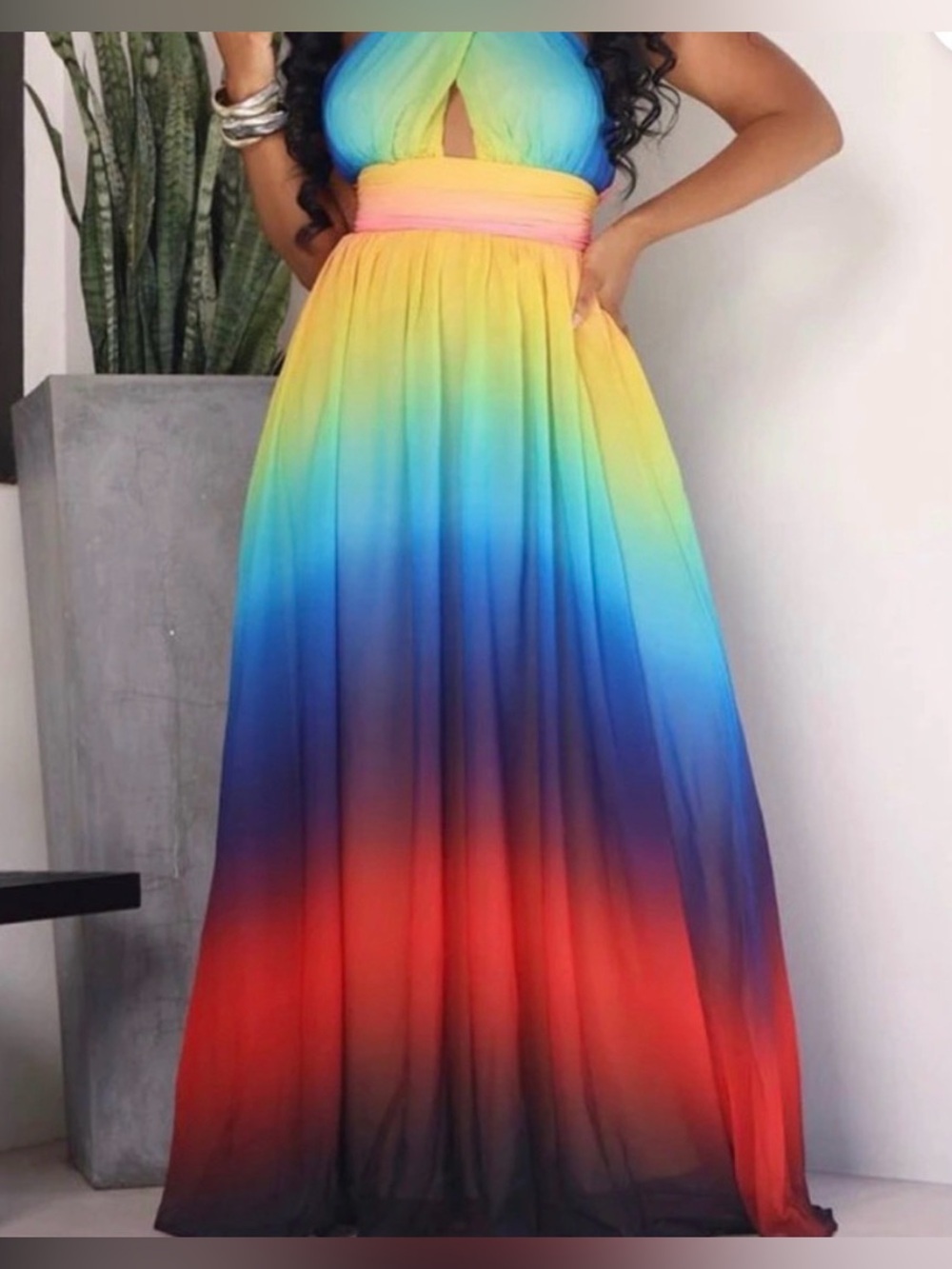 Rainbow Ombre Halter Maxi Dress NWOT 2XL - Picture 2 of 16
